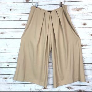 Brooks Brothers wide leg silk palazzo cropped ankle tan beige flowy pants NEW